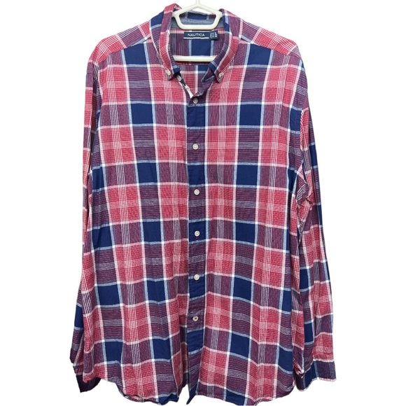SzXL Nautica Blue/White/Red Check Button Down Shirt - Picture 5 of 7